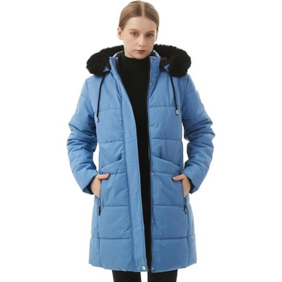 Women's Winter Puffer Coat Jacket Waterproof Blue - Picture 6 of 6